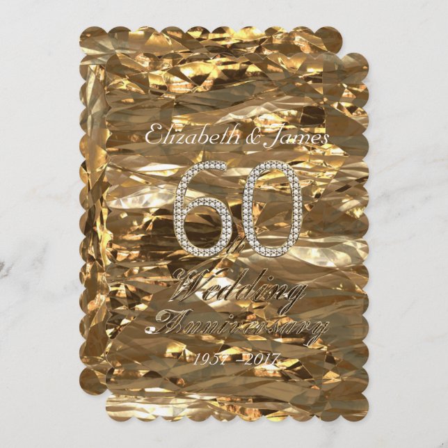 Diamantbröllopsfest Elegant Guld Inbjudningar (Fram/baksida)