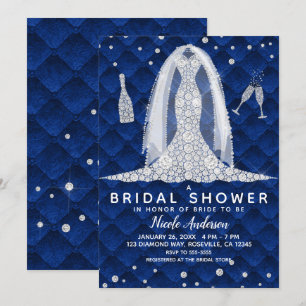 Diamantbröllopsklänning Royal Blue Bridal Shower Inbjudningar