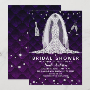 Diamantbröllopsklänning Royal Purple Bridal Shower Inbjudningar