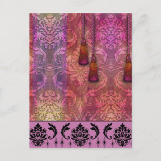 Diamantdamast, MAROCKO i Fuchsia & orange Vykort