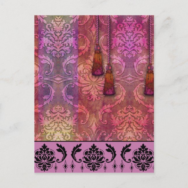 Diamantdamast, MAROCKO i Fuchsia & orange Vykort (Framsida)