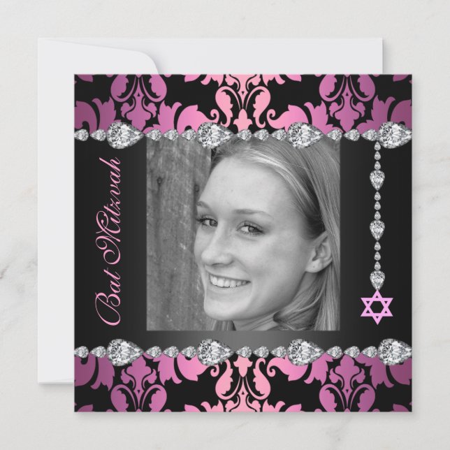 Diamantdesignfoto Bat mitzvah födelsedag inbjudan (Framsida)