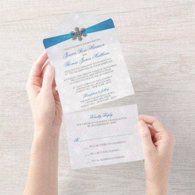 Diamante Snowflake & Blue Ribbon Winter Wedding (Tearaway)