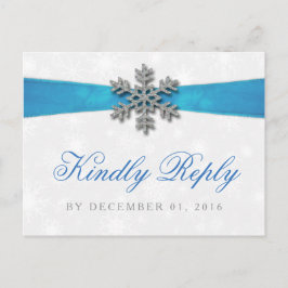 Diamante Snowflake & Blue Ribbon Winter Wedding Inbjudan Vykort