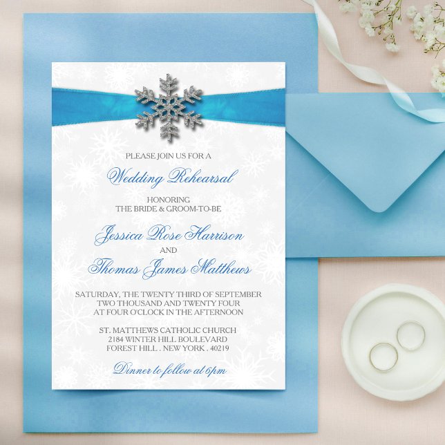 Diamante Snowflake & Blue Ribbon Winter Wedding Inbjudningar (Skapare uppladdad)