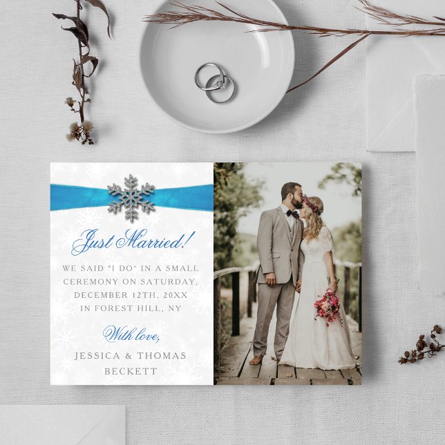 Diamante Snowflake & Blue Ribbon Winter Wedding Meddelande (Skapare uppladdad)