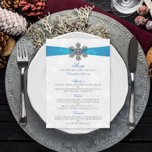 Diamante Snowflake & Blue Ribbon Winter Wedding Meny
