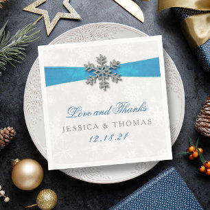 Diamante Snowflake & Blue Ribbon Winter Wedding Pappersservett