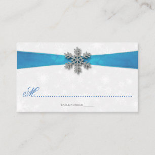 Diamante Snowflake & Blue Ribbon Winter Wedding Placeringskort