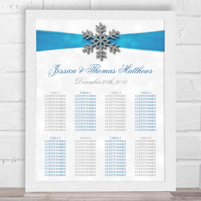 Diamante Snowflake & Blue Ribbon Winter Wedding Poster (Skapare uppladdad)