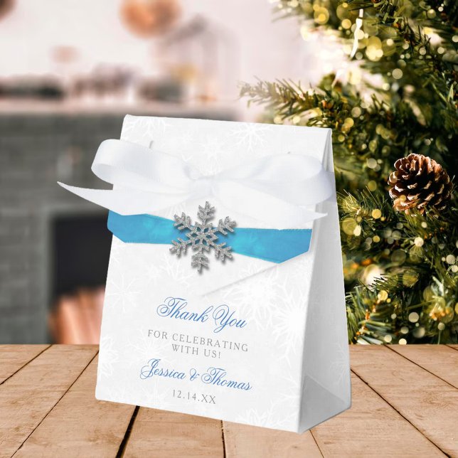 Diamante Snowflake & Blue Ribbon Winter Wedding Presentaskar (Skapare uppladdad)