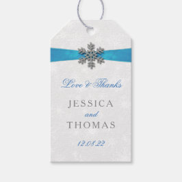 Diamante Snowflake & Blue Ribbon Winter Wedding Presentetikett