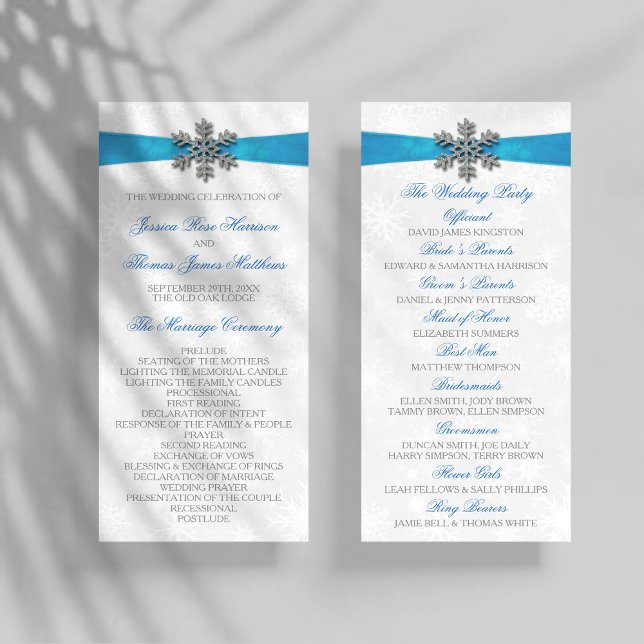 Diamante Snowflake & Blue Ribbon Winter Wedding Program (Skapare uppladdad)