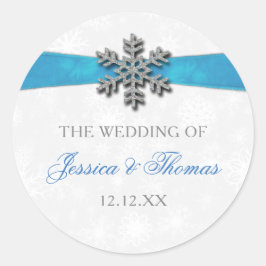 Diamante Snowflake & Blue Ribbon Winter Wedding Runt Klistermärke