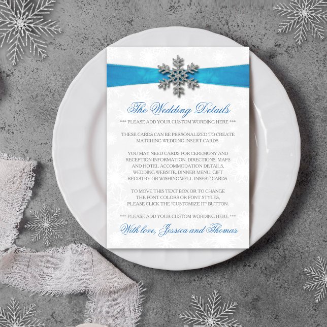 Diamante Snowflake & Blue Ribbon Winter Wedding Tilläggskort (Skapare uppladdad)