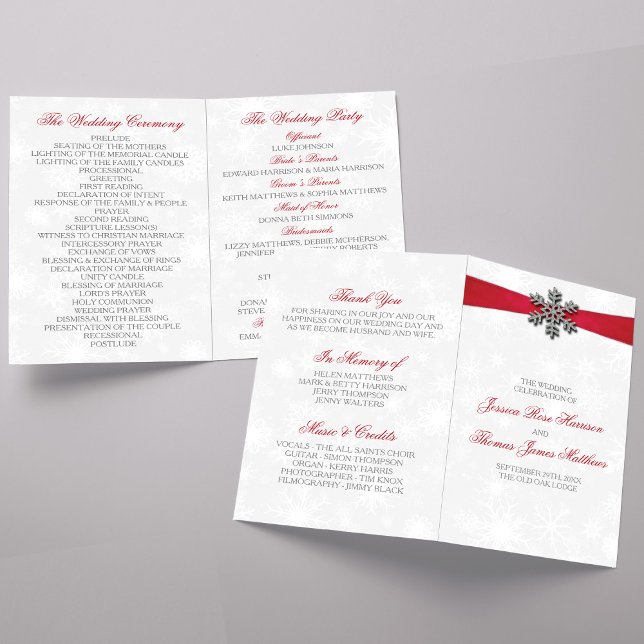 Diamante Snowflake & Red Ribbon Winter Wedding (Skapare uppladdad)