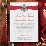 Diamante Snowflake & Red Ribbon Winter Wedding Inbjudningar<br><div class="desc">Röntsnöflummen och det röda bandet bröllop är perfekt för alla par som planerar ett romantiskt vinterbröllop firande. Utformningen har en lätt silvud-grått och en vit snöflingor med en romante-snöflake ovanpå ett silkesaktigt tittar band. Ordalydelsen innehåller samma grått- och rött färg i formgivningen och kan lätt användas som personlig för att...</div>