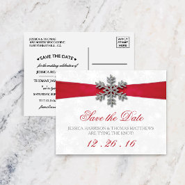Diamante Snowflake & Red Ribbon Winter Wedding Meddelande Vykort