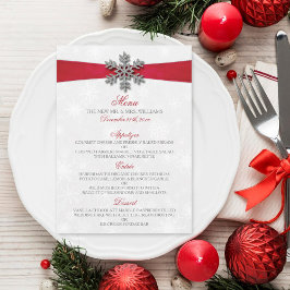 Diamante Snowflake & Red Ribbon Winter Wedding Meny