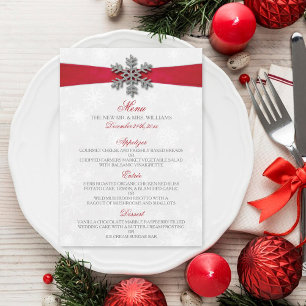 Diamante Snowflake & Red Ribbon Winter Wedding Meny