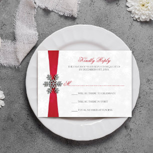 Diamante Snowflake & Red Ribbon Winter Wedding OSA Kort