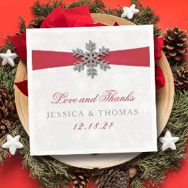 Diamante Snowflake & Red Ribbon Winter Wedding Pappersservett