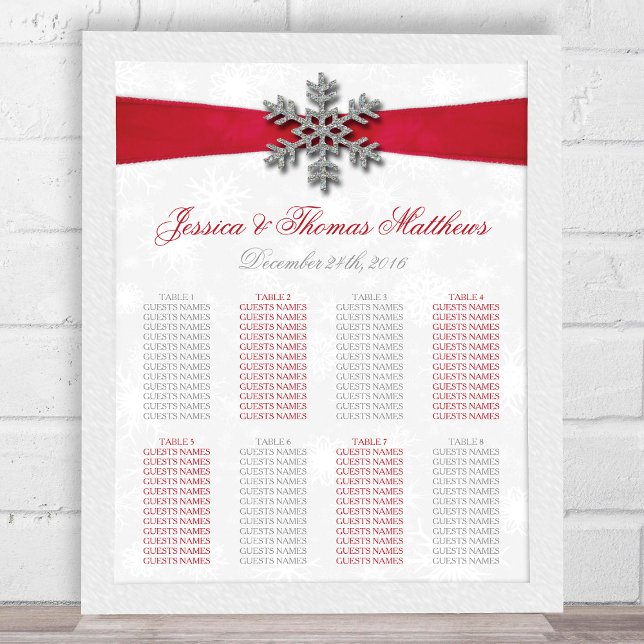 Diamante Snowflake & Red Ribbon Winter Wedding Poster (Skapare uppladdad)
