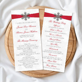 Diamante Snowflake & Red Ribbon Winter Wedding Program