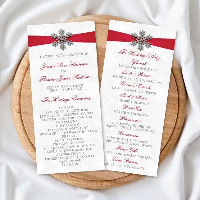 Diamante Snowflake & Red Ribbon Winter Wedding Program (Skapare uppladdad)