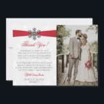 Diamante Snowflake & Red Ribbon Winter Wedding Tack Kort<br><div class="desc">Tack ge i stil med denna elegant och tack för ditt foto på bröllop i trendig. Utformningen är enkel att anpassa med ditt eget speciella tack och ett foto som du själv väljer, och dina gäster blir glada när de får dessa fantastiska tackkort. Matchande objekt i bröllop finns i samlingen....</div>