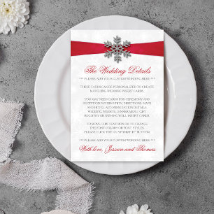 Diamante Snowflake & Red Ribbon Winter Wedding Tilläggskort
