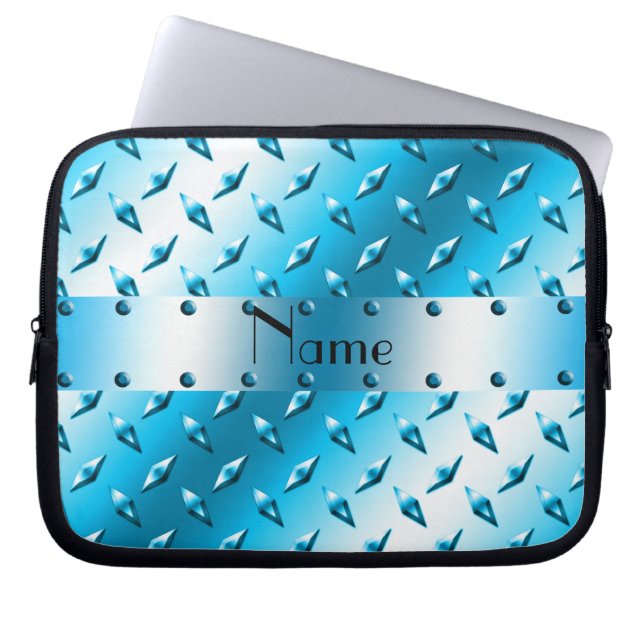 Diamanten för personlignamnblått pläterar laptop sleeve (Framsidan)