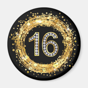 Diamanten numrerar 16 guld för glitterBling Magnet