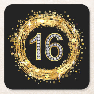 Diamanten numrerar 16 guld för glitterBling Underlägg Papper Kvadrat