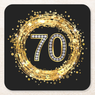 Diamanten numrerar 70 guld för glitterBling Underlägg Papper Kvadrat