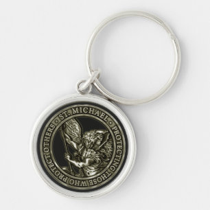 Diamanten pläterar & St Mike Rund Silverfärgad Nyckelring
