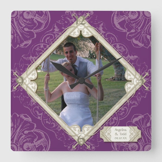 Diamanten virvlar runt fotoet för krusidulltypogra fyrkantig klocka (Framsida)