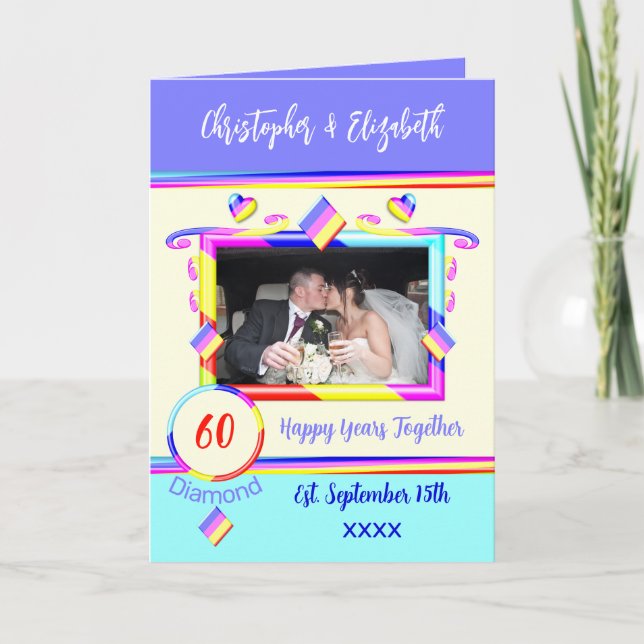 Diamantens 60-årsdag lägg till bild namn lila kort (Framsida)