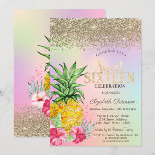Diamanter, Ananas Hibiskus Holografisk Sweet 16 Inbjudningar