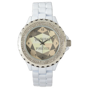 Diamanter är för alltid vita emalj rhinestone kvin armbandsur