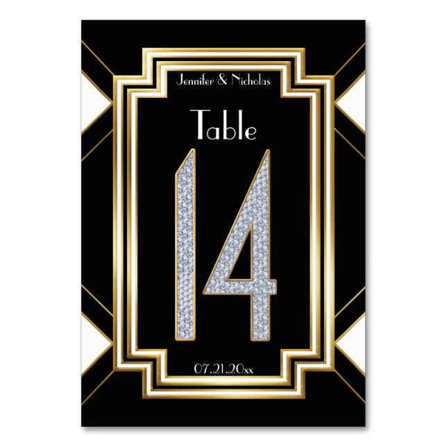 Diamanter Art Deco Bröllop Bordsnummer Fjorton (Framsidan)