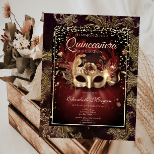 Diamanter Blommig Damast Maskerad Quinceañera Inbjudningar