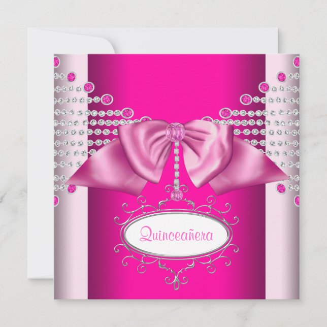 Diamanter Böj Varma Rosa Quinceanera Inbjudningar (Framsida)