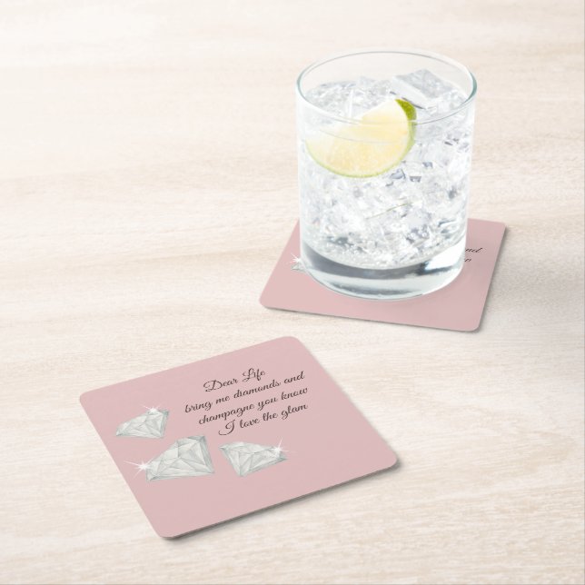 Diamanter & Champagne Citat – Dear Life Edition Underlägg Papper Kvadrat (Insitu)