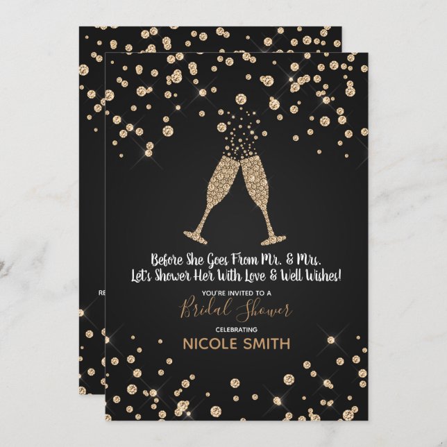 Diamanter Champagne Toast Modern Möhippa Inbjudningar (Fram/baksida)