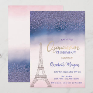 Diamanter, Eiffeltornet Ombre Quinceanera Inbjudningar
