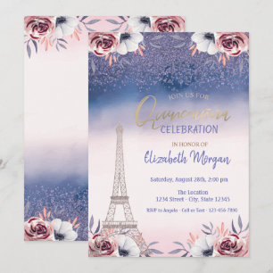 Diamanter, Eiffeltornet Ombre Rosor Quinceanera Inbjudningar