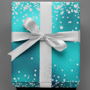 Diamanter Faux Glitter Bling Robin's Ägg Teal Blå Presentpapper