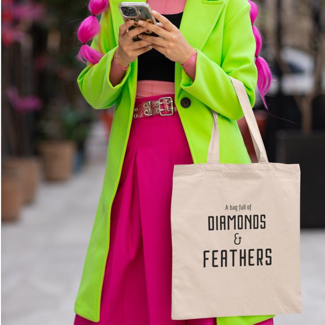 Diamanter & Fjädrar Unik Meddelande Tygkasse (Combine the elegance of diamonds with the lightness of feathers!)