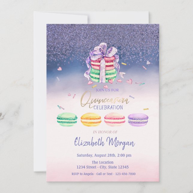 Diamanter,Fransk Macarons Ombre Quinceañera Party Inbjudningar (Framsida)